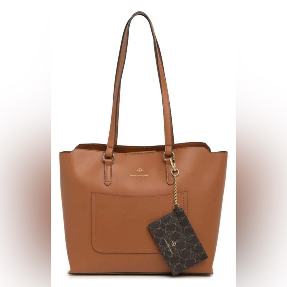 NWT Nanette Lepore Eloise Triple Pocket Cognac Leather-Look Tote